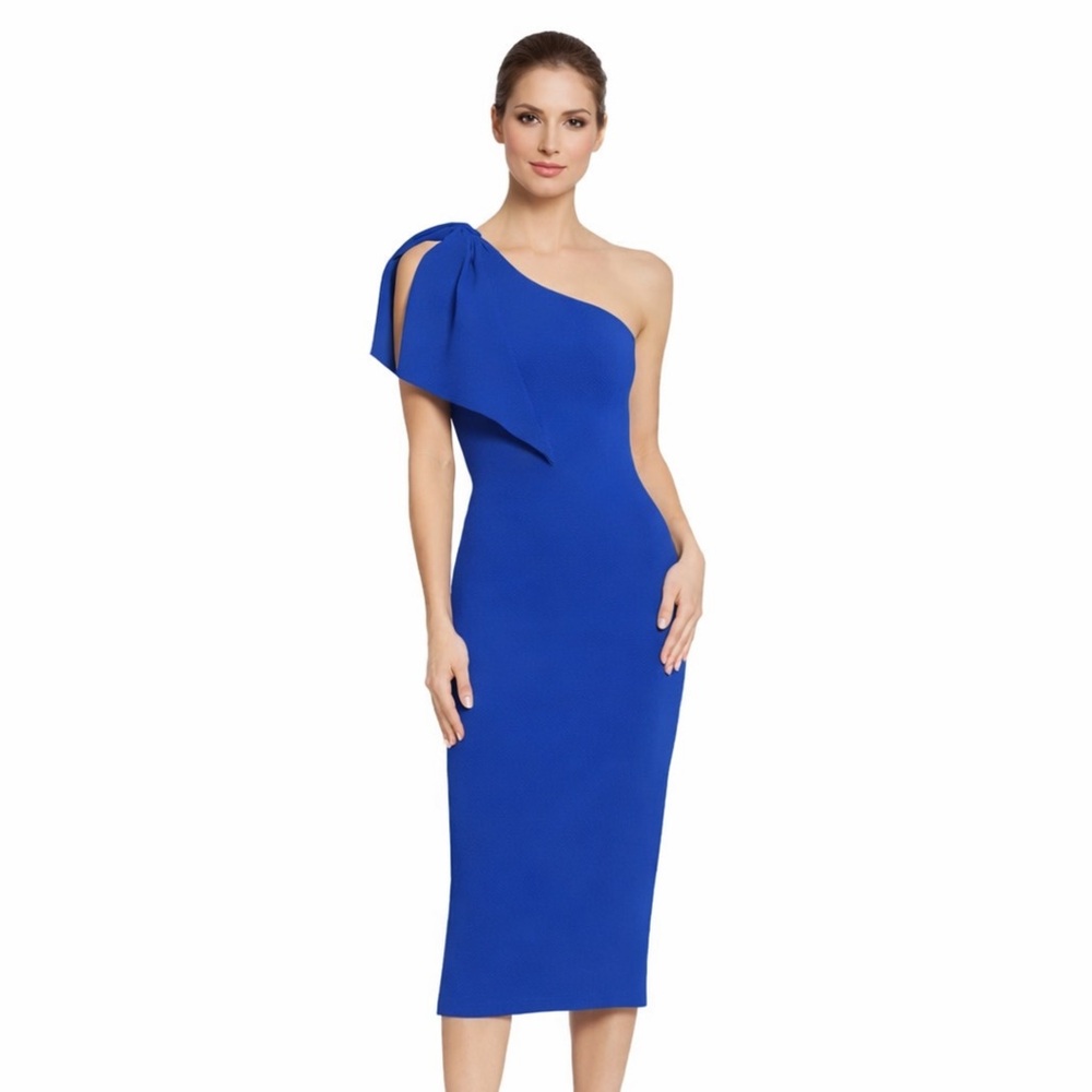 Dress The Population Blue Tiffany One Shoulder Midi Dress